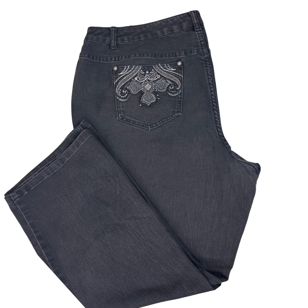 CJ Banks Jeans Womens 20W Black Denim Bootcut Embroidered Stretch Plus Size Pant